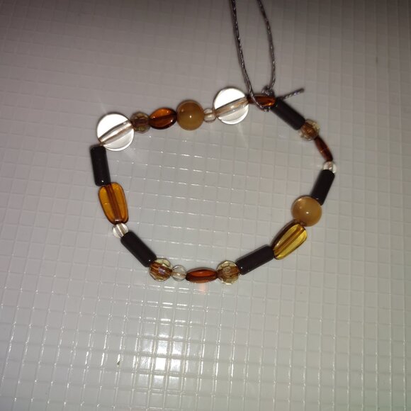 Bracelet Tones of Brown Cream Elastic Vintage Medium Hand crafted handmade Chic - Picture 3 of 4